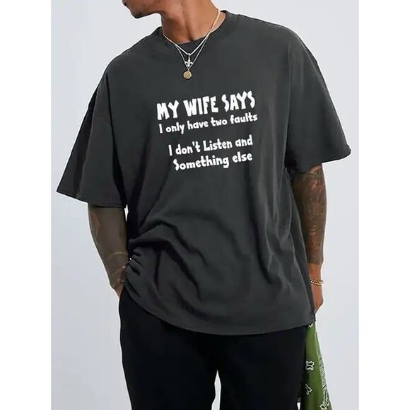 Funny Graphic Tee Men’s XL Father’s Day Husband Dad “Wife Says” T-shirt Black - Picture 1 of 5
